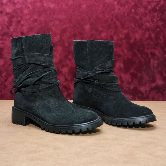 Schutz Women Black Distress Suede Moto Slip on Biker Ankle Boots sz 5.5 - Picture 1 of 8